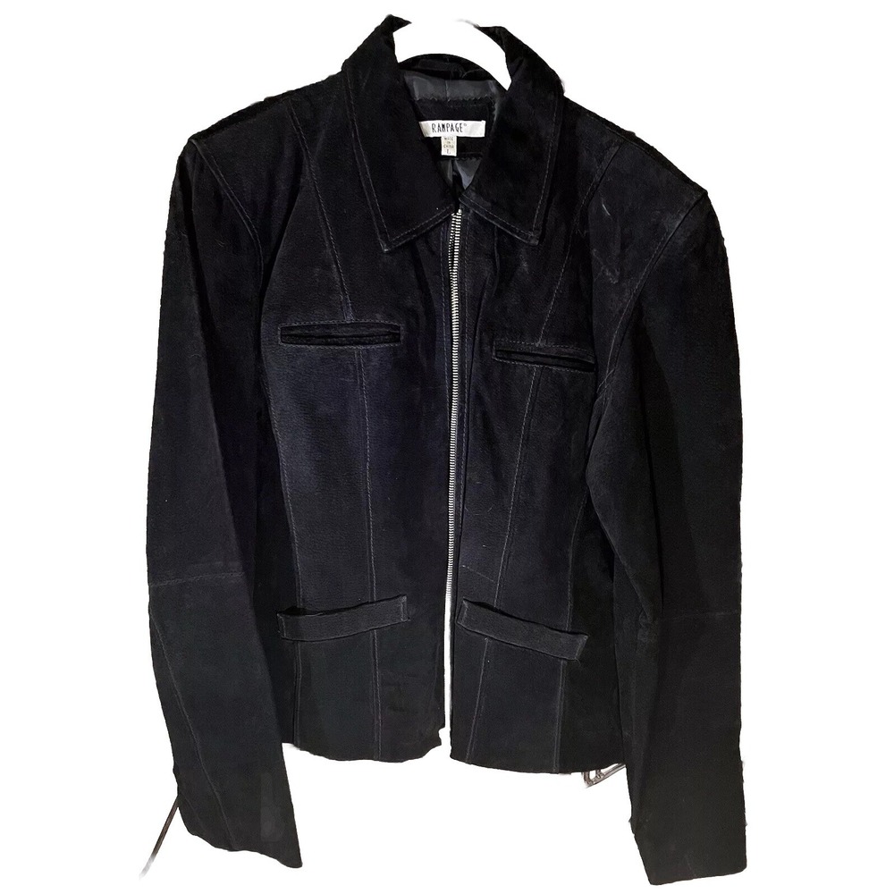 Rampage Womens Black Leather Stylish Jacket, Size L, Full Zipper